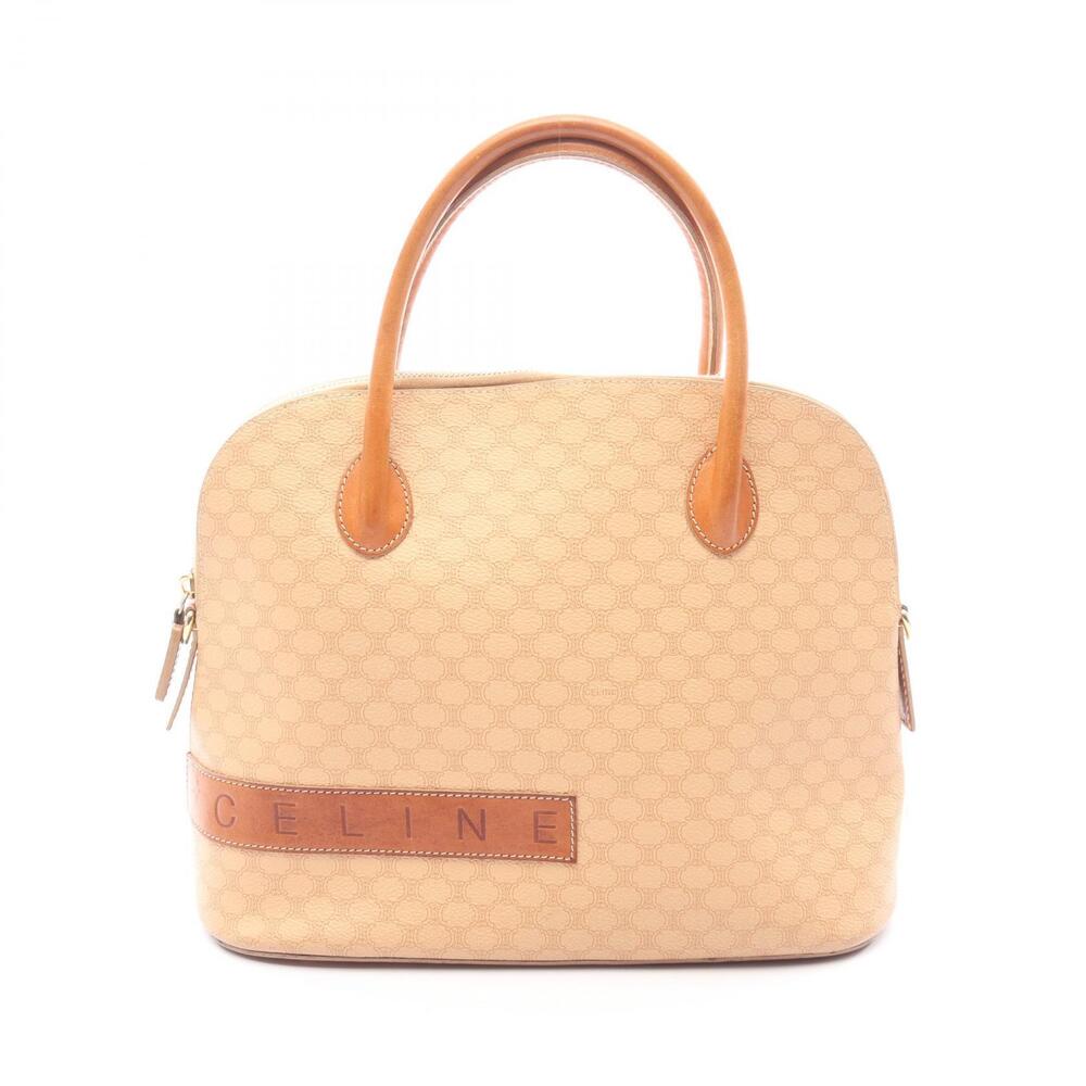 Celine Macadam Handbag Canvas Leather Beige Tones Tan Brown